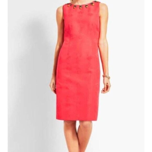 Talbots Womens Pineapple Print Sleeveless Jeweled Sheath Dress Plus Size 18W - Picture 1 of 12